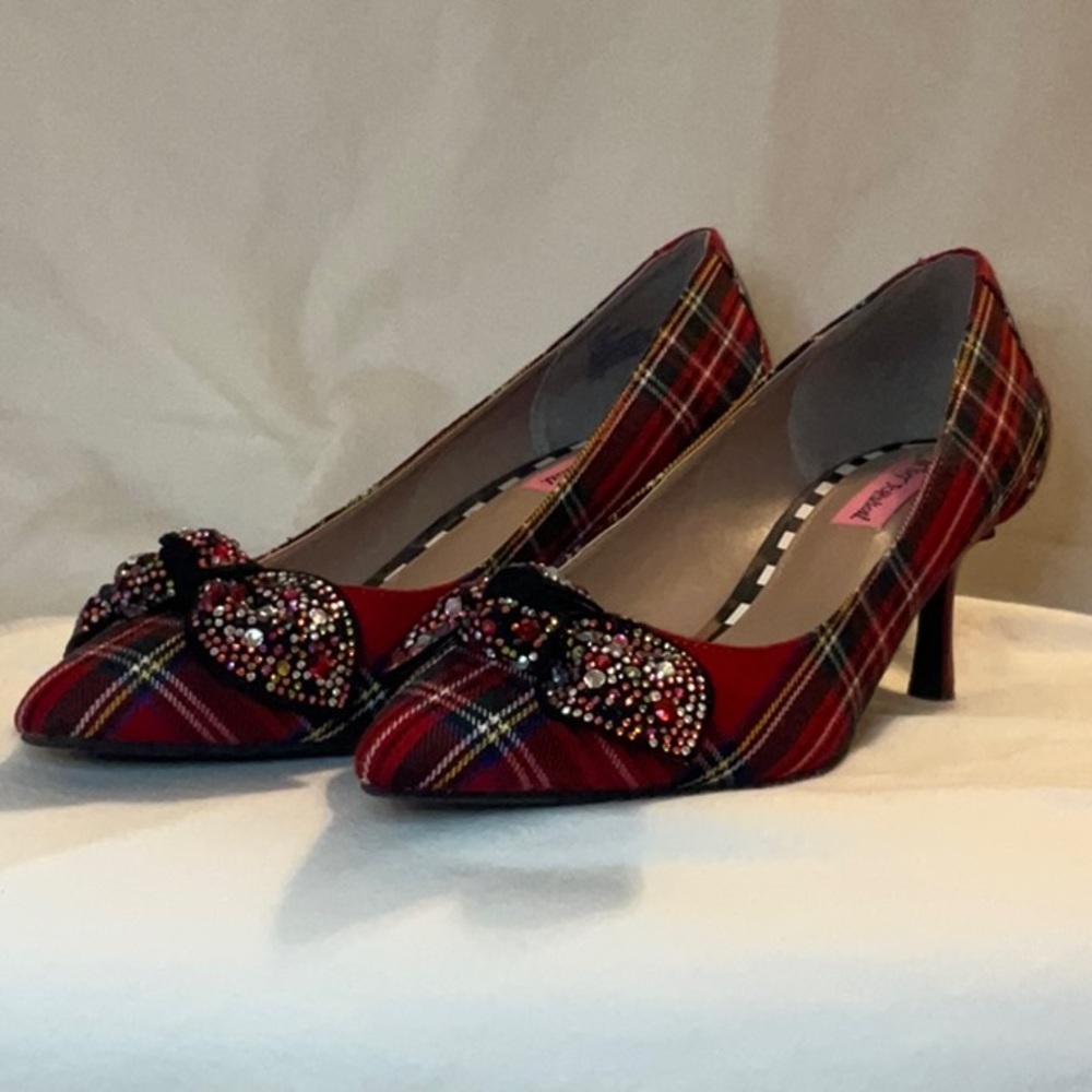 Betsy Johnson Lexie Red Plaid Heels